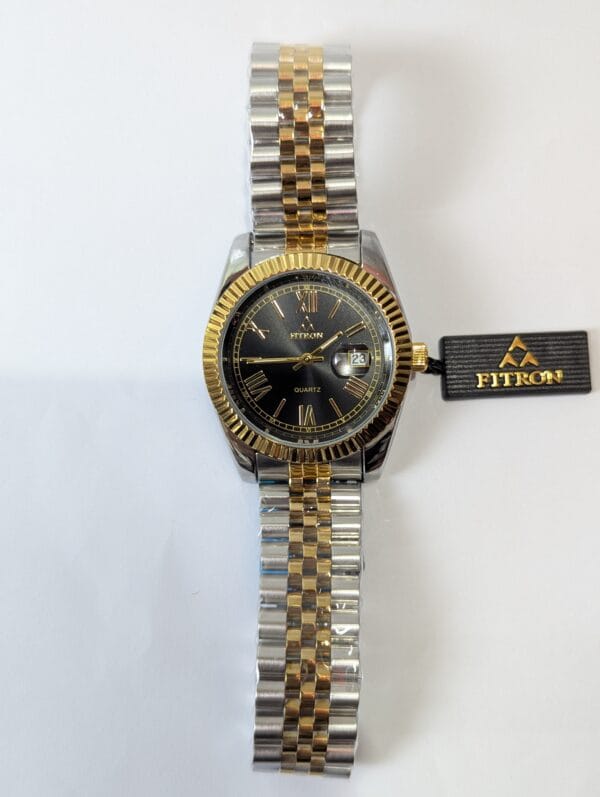 Fitron Men's Watch | Golden Two Tone With Black Dial