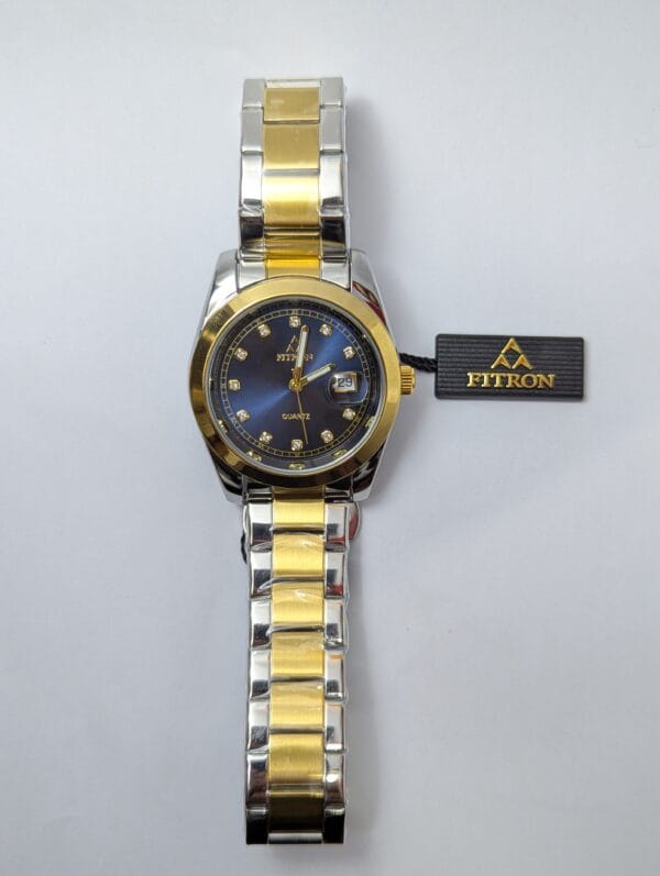 Fitron Men’s Watch | Golden Two Ton With Blue Dial Model-3227
