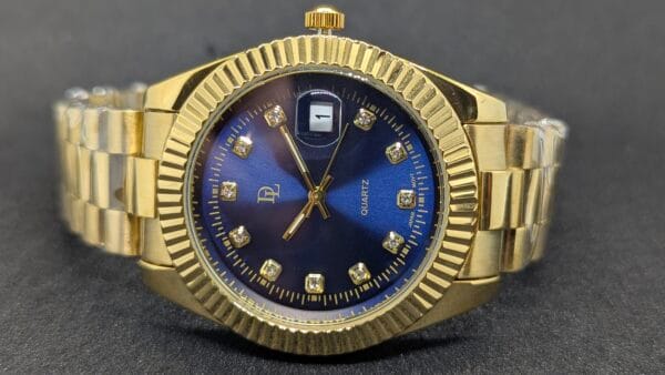 De Lawrence Men’s Wristwatch DLQ-141GD Golden Body With Blue Dial