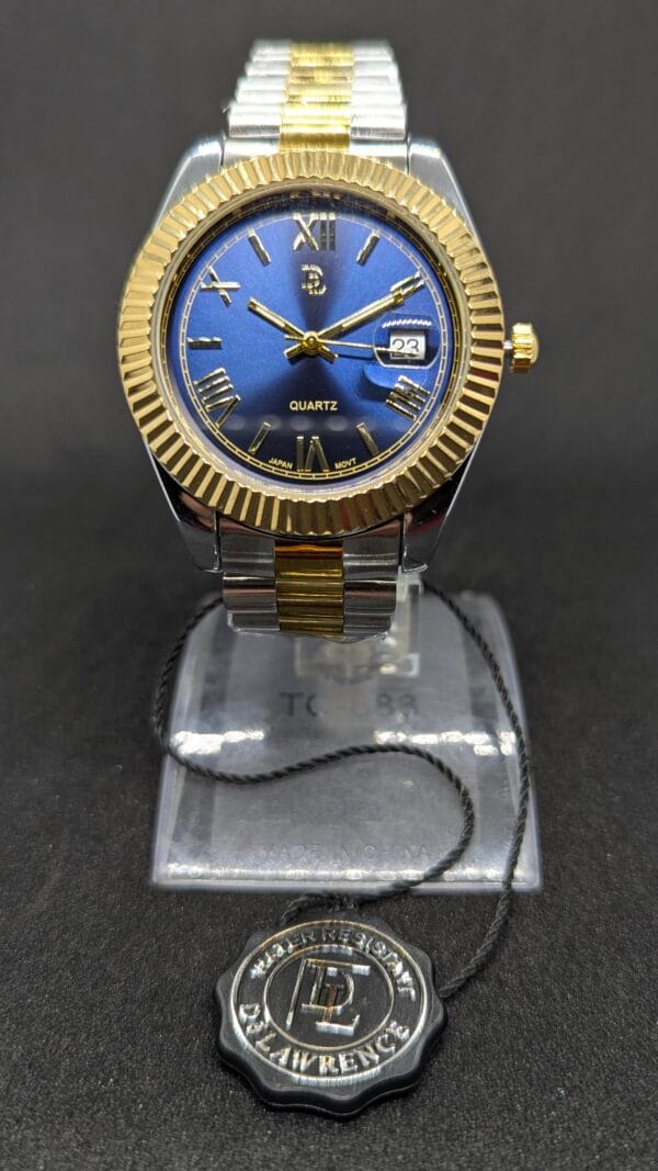 De Lawrence Men’s Wristwatch DLQ-141GD Silver & Golden Body With Blue Dial