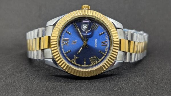 De Lawrence Men’s Wristwatch DLQ-141GD Silver & Golden Body With Blue Dial